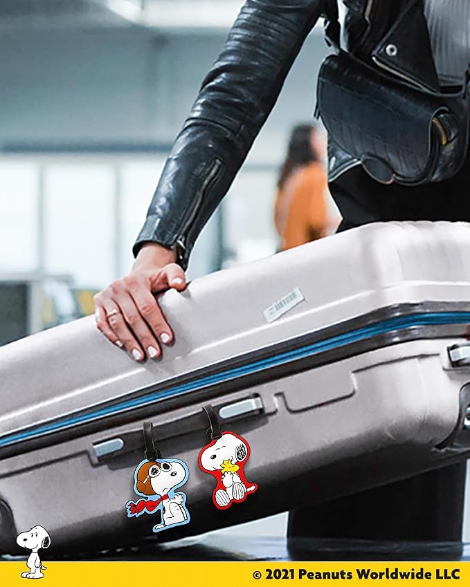 Peanuts Woodstock and Snoopy Luggage Tags 4 Pack Official License, PVC Bag Tags and Travel Tags for Luggage and Backpacks