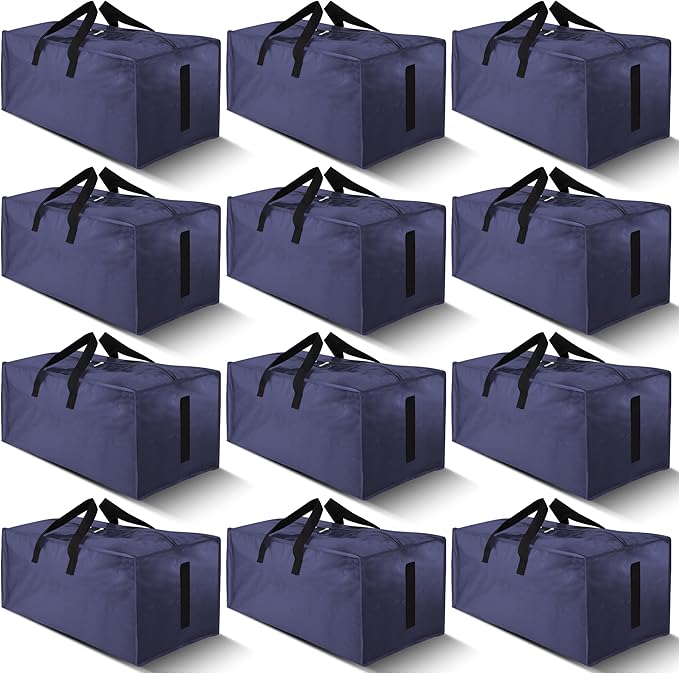 HOMESURE 12 Pack Large Strong Moving Bags with Zippers & Carrying Handles - Water-Resistant - Heavy Duty Storage Tote for Spa