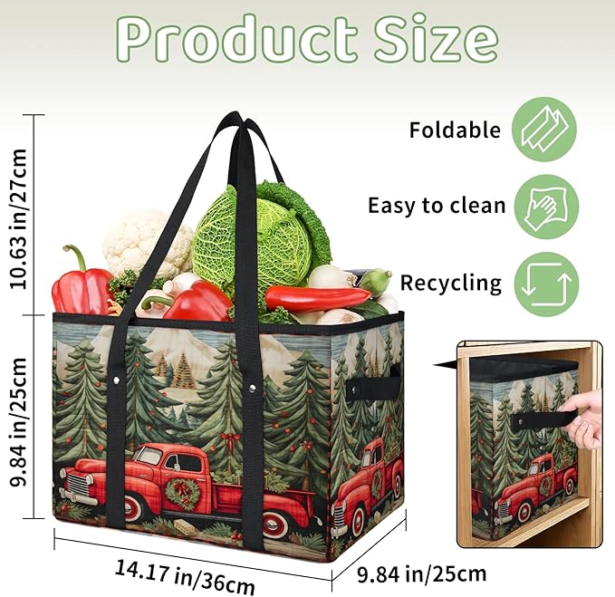Reusable Grocery Bags Heavy Duty Shopping Bags Foldable Large Tote Bags with Long Handles & Hard Bottom
