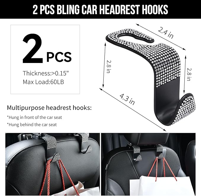 CAR PASS 30 PCS Bling Diamond Car Accessories Set for Women, Bling Steering Wheel Covers 15 Inch, Shining Rhinestone License Plate Frame, Sparkly Phone Holder, Cute Interior Set Decorations, Silver