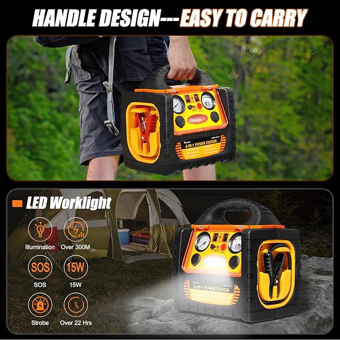 1800A Car Jump Starter with Air Compressor 150PSI,12V Portable Heavy Duty Battery Jump Box (8.0L Gas/6L Diesel), Battery