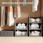 PinkPum 6 Pack Closet Organizers and Storage Plastic Stackable Storage Bins, Foldable Drawer Shelf Storage Container for Ward
