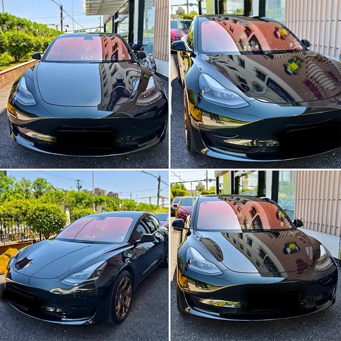 Chameleon Red Blue Car Front Window Tint 78% VLT Car Window Tint Color Change Effect Vehicle Windshield Solar Protection Film, 39.37" x 118.11"