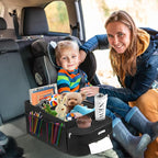FUNNy elf Passenger Seat Organizer, Collapsible Car Storage with Partitions & 4 Cup Holders for Front or Back Seat