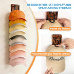 2 Pack Hat Organizer for Baseball Caps, Wood & Metal Hat Rack for Wall, Hat Storage for 22 Caps with Strong Adhesive/Wall Dri