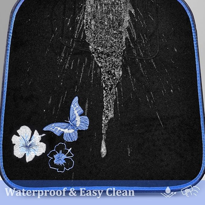 CAR PASS Universal Fit Embroidery Butterfly and Flower Car Floor Mats, Blue Car Floor Mats Fit 95% Automotive,SUVS,Sedan,Vans