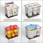 Wall Hanging Baskets 3 Pack, Diversified Wire Basket Shelves of Wooden Style, with Wall Mounted Hooks & Traceless Stickers, f