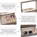 Meangood Jewelry Box Organizer for Women, 2 Layer Large Jewelry Storage Case, Rustic Wooden Jewelry Box with Mirror & Ring Tr