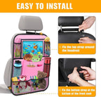 Car Backseat Organizer with 11" Table Holder, 10 Storage Pockets Seat Back Protectors Kick Mats for Kids Toddlers, Travel Accessories, 2 Pack, Pink