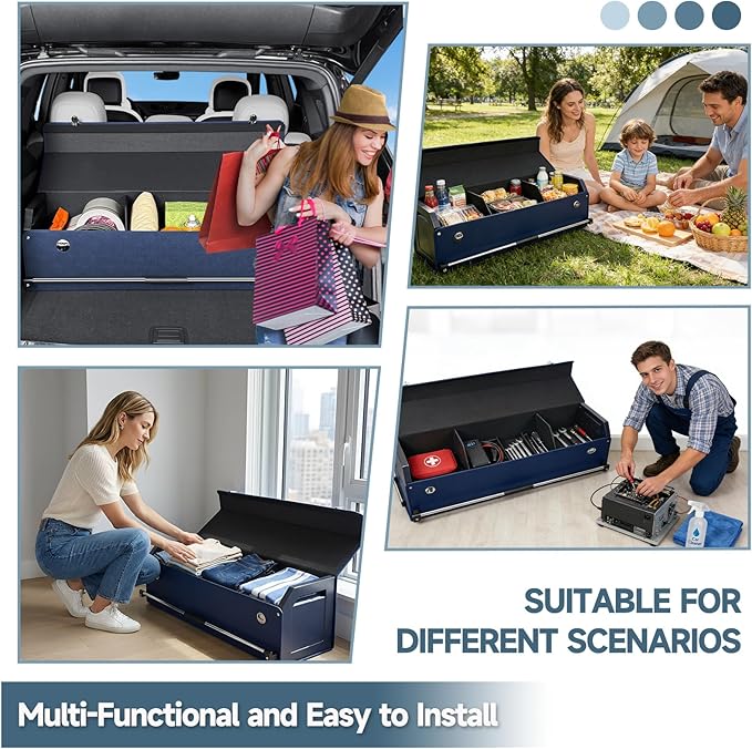 Car Trunk Organizer, Leather Trunk Organizer for Suv with Lid and Push-pull Handle Car Trunk Leather Storage Box Extra Large Ca