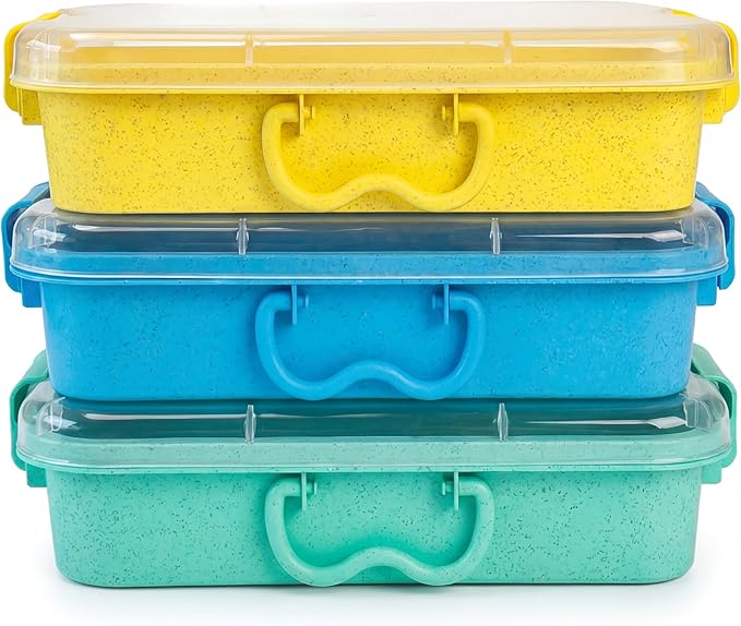 Carolart 3 Pack, Empty Sensory Bin, Wheat Straw Material，13.5 Inch Storage Container, Portable Plastic Storage Bins, Stackabl