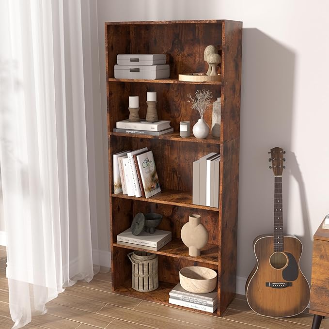 Wooden 5 Tier Book Shelf,5 Cube Storage Organizer,5 Tier Low Bookcase Storage Display Organizer, 54 Inch Versatile Cubes Shel
