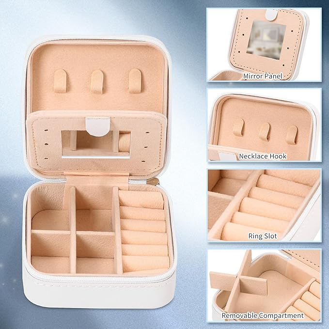 Neveika Jewelry Box with Mirror,Small Jewelry Organizer Box，Travel Jewelry Case for Women，Gift Jewelry Boxes for Female Girls