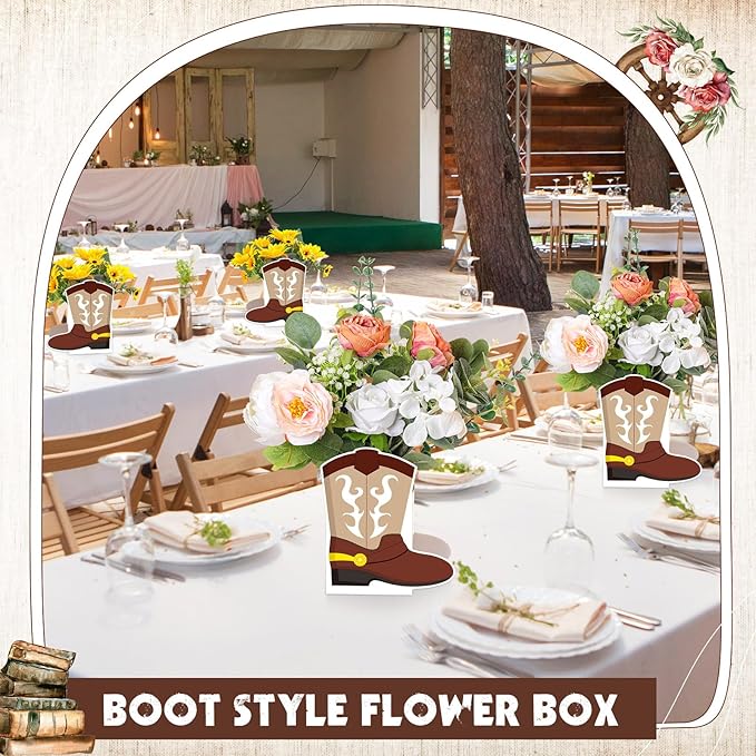 8 Set Western Cowboy Boots Flower Boxes Centerpiece Boot Shape Gift Boxes Western Party Decoration Vase Centerpieces for Tabl