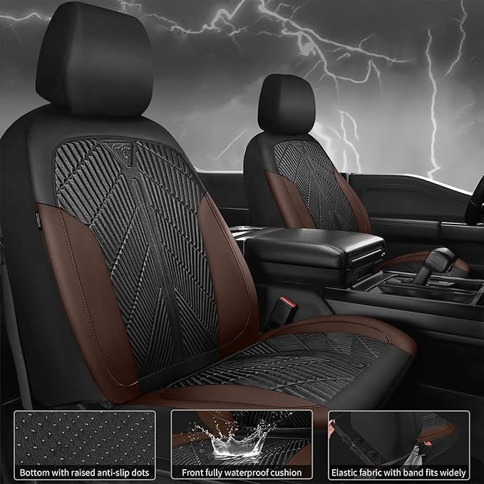 CAR PASS Waterproof Black Brown Car Seat Covers Front Seat Covers Neoprene Wetsuit,All-Weather Non-Slip Durable,Universal Fit