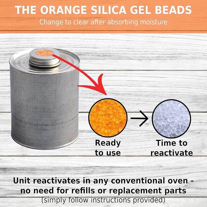 HYDROSORBENT® Silica Gel Dehumidifier Canister (750 Grams) for Gun Safes & Safe. Orange to Clear Indicating Moisture Absorber
