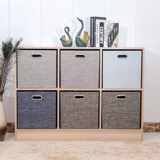 Foldable Storage Bins,13×13 Storage Cubes Basket Containers for Shelf Cabinet Bookcase Boxes,Thick Fabric Drawers - Set of 2,