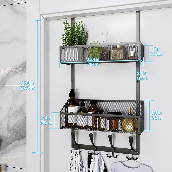 Kaiferty Over The Door Hooks Organizer, Coat Rack Over The Door Storage Hanger Towel Rack, Back of Door Storage Organizer for