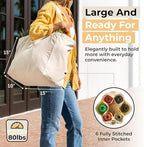 VeraMia Canvas Grocery Bag 3pc XL Set with Real Pockets, Long Shoulder Strap and Short Handle. Heavy Duty, Foldable, Washable
