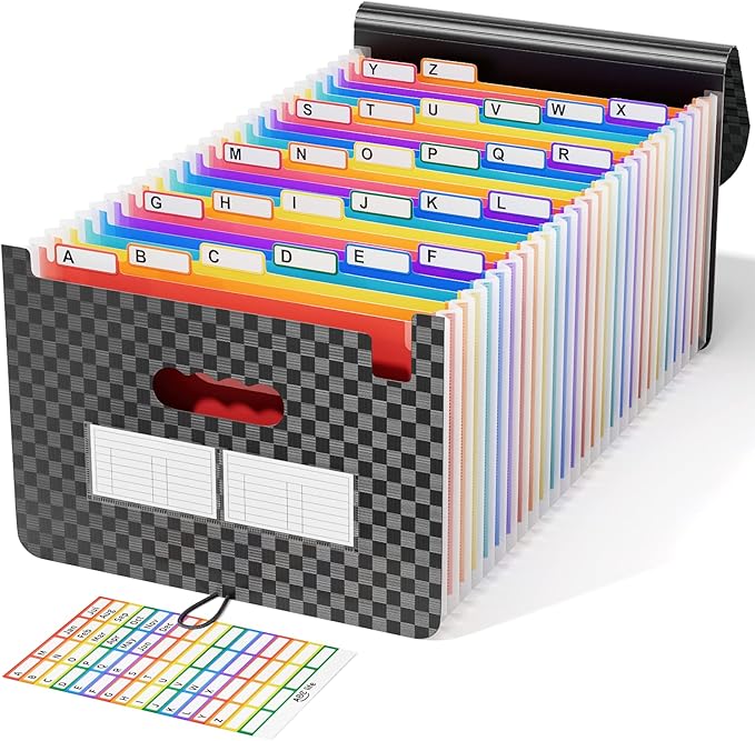 ABC life 26-Pocket Accordion File Organizer, High Capacity Expandable Monthly Bill & Receipt Holder with Colored A-Z Tabs, Po