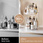 Delamu Rotating Makeup Organizer for Vanity, 2 Tier Skincare Organizer for Bathroom Counter, Spinning Perfume Organizer Cosme