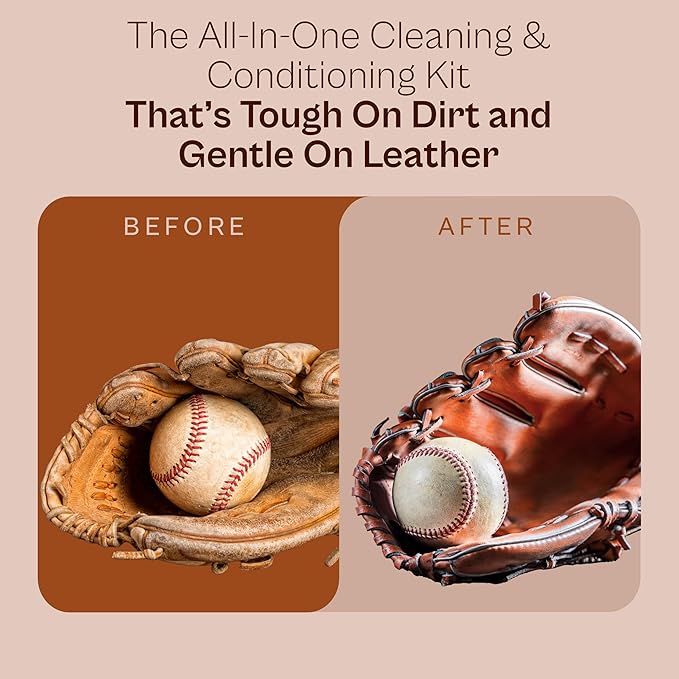 Glove Maintenance Kit, 5-Piece – Clean, Soften, & Break in Gloves Faster – Baseball Glove Cleaner, Conditioner, Brushes & Mic