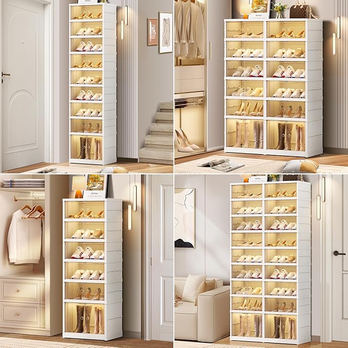 CIMLORD 6-Tier Foldable Shoe Rack Organizer for Closet 24Pairs Plastic Shoe Shelf Collapsible Shoes Storage Box Clear Shoe Bo