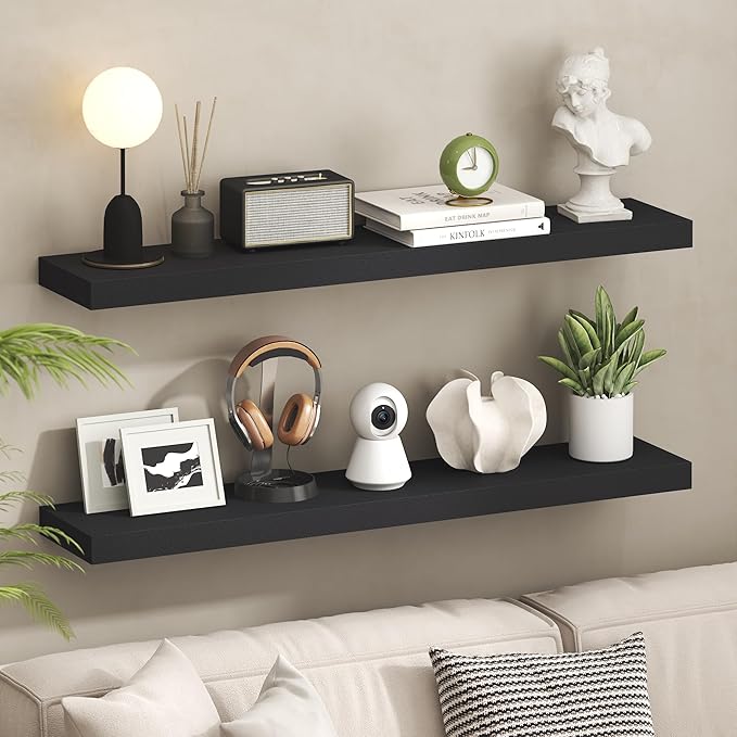Furinno Tanna Floating Shelves for Wall Set of 2, 9 x 47 Wall Shelf, Wall Mounted Floating Shelf with Invisible Bracket, 2-in