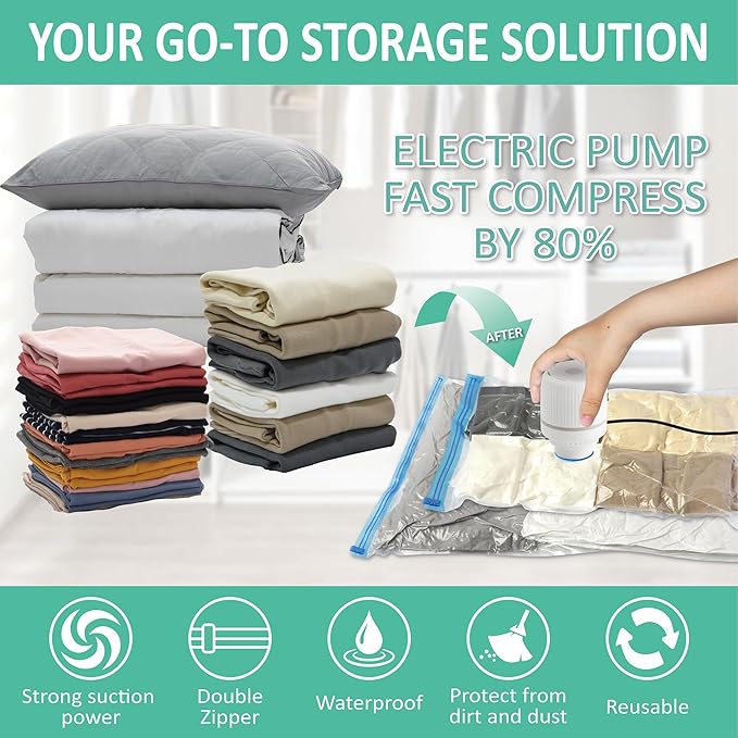 Cozy Essential Vacuum Storage Bags, Space Saver Bags，Compression for Comforters and Blankets, Pillow, Bedding, Sealer Clothes