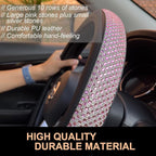 PINCTROT D Shaped Bling Comfy Steering Wheel Cover with Jumbo Crystal Rhinestones, Anti-Slip Diamond Leather, Flat Bottom 14.5-15 Inch (Pink)