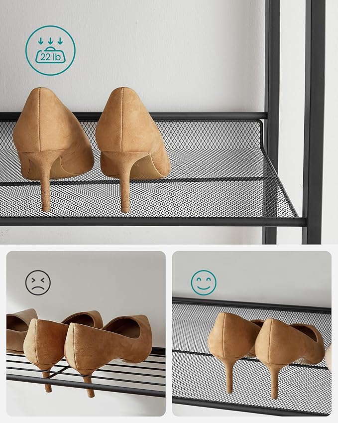 SONGMICS Shoe Rack, 8-Tier Shoe Organizer, Metal Rack for Garage, Set of 2, 4-Tier Stackable Shelf, with Adjustable Flat or A