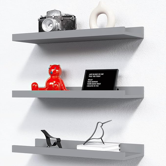 RICHER HOUSE 3 Set Floating Shelves for Wall, 16 inches Wall Mounted Shelves with Lip for Storage, Display Picture Ledge Shel