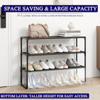 Long Shoe Rack, 3-Tier Stackable Shoe Organizer for Closet, Entryway, Hallway, Extra Bottom Layer, Holds 16-20 Pairs, Sturdy 