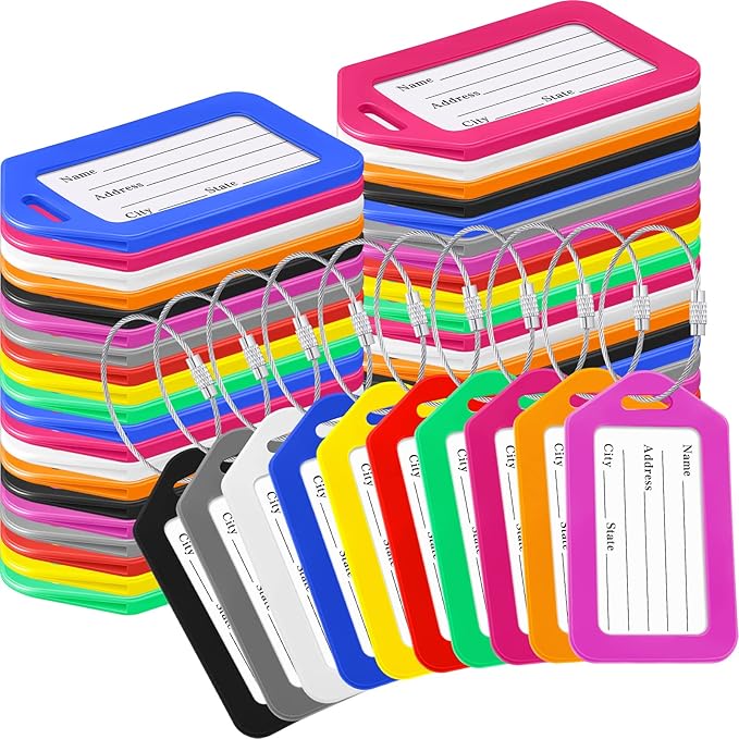 Kigeli 200 Pcs Luggage Tags Bulk, Suitcases Backpack Baggage Name Tags with ID Card for Travel Wedding Back to School