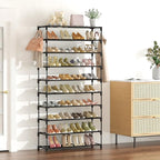 LANTEFUL 10 Tiers Shoe Rack 50 Pairs Large Capacity Tall Shoe Organizer Sturdy Shoe Storage with Two Hooks Space Saving Metal