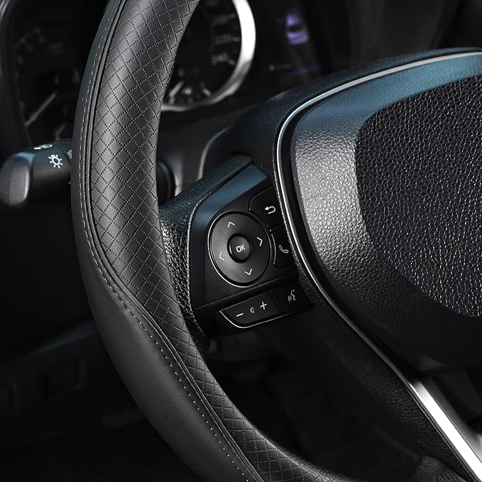 SEG Direct Steering Wheel Cover 15.5-16 inch (39.5-41 cm) Large Size, Microfiber Leather, Non-Slip Comfortable Grip, Fits Car