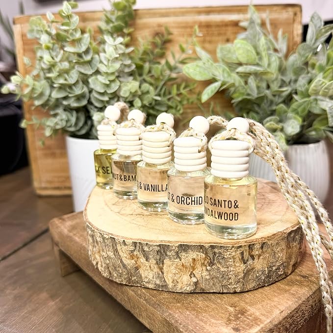 Palo Santo & Sandalwood (Santal) Hanging Car Air Freshener – Long Lasting Essential Oil Diffuser for Car, Closet, Bathroom – 
