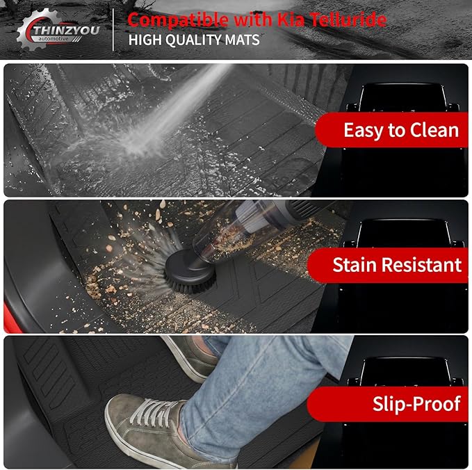 Floor Mats Compatible with 2020-2025 Kia Telluride 7&8 Seats Cargo Mat Cargo Liner All Weather Back Seat Cover Protector 2024 Telluride Accessories (Trunk Mat with Backrest Mats+Floor Mats)