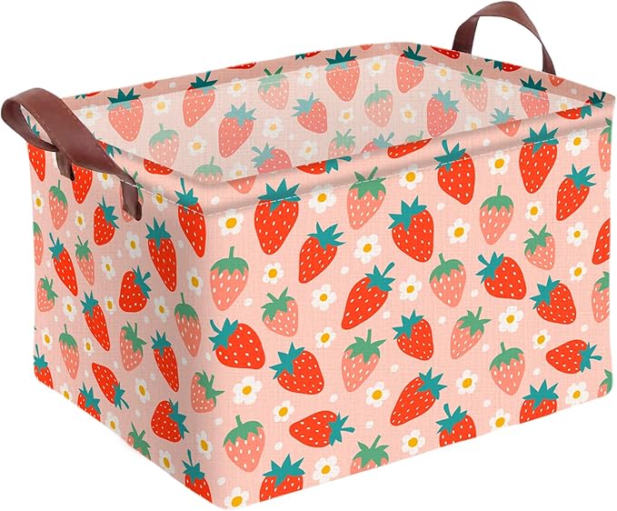 Strawberry Storage Basket Waterproof Canvas Toy Storage Bin Strawberry Shortcake Room Decor Collapsible Outdoor Basket with L