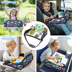 2Pcs Kids Travel Tray for Toddler Carseat, Road Trip Activities Essentials for Toddler, Kids Lap Desk Tray with Tablet Holder Stand ＆ Dry Erase Board (Dinosaur-2Pcs)