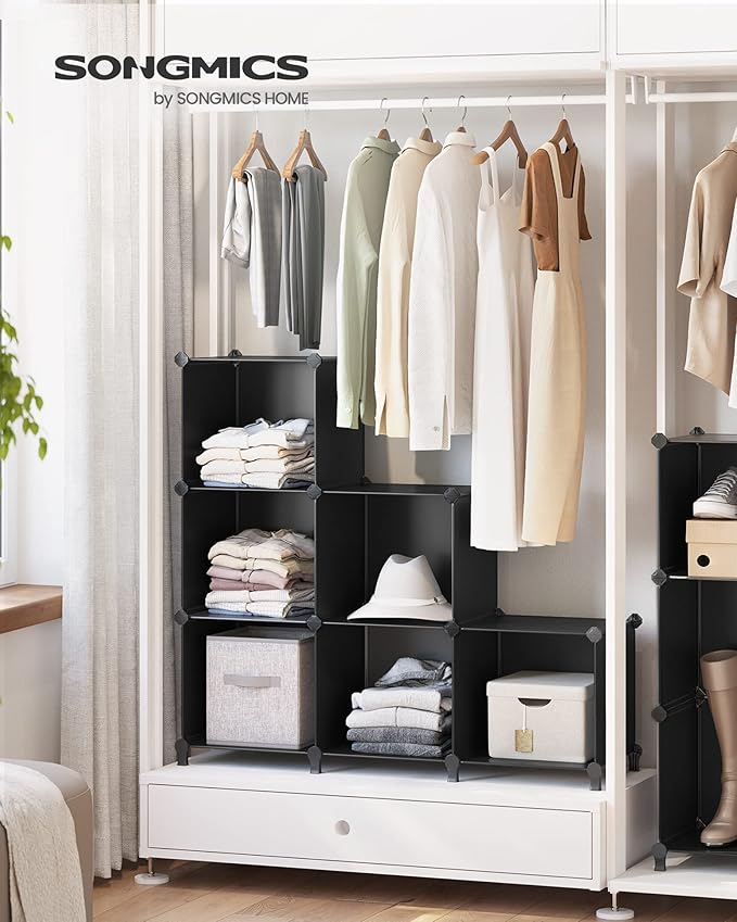 SONGMICS 6 Cube Storage Organizer, Modular Bookshelf, DIY Closet Organizers and Storage, Plastic Stackable Shelves, 14.6 x 13