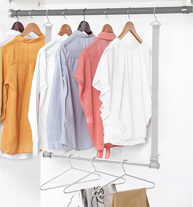 STORAGE MANIAC Hanging Closet Rod, Adjustable Width and Height Closet Hanging Organizer, Space-Saving Clothes Hanging Bar, Cl