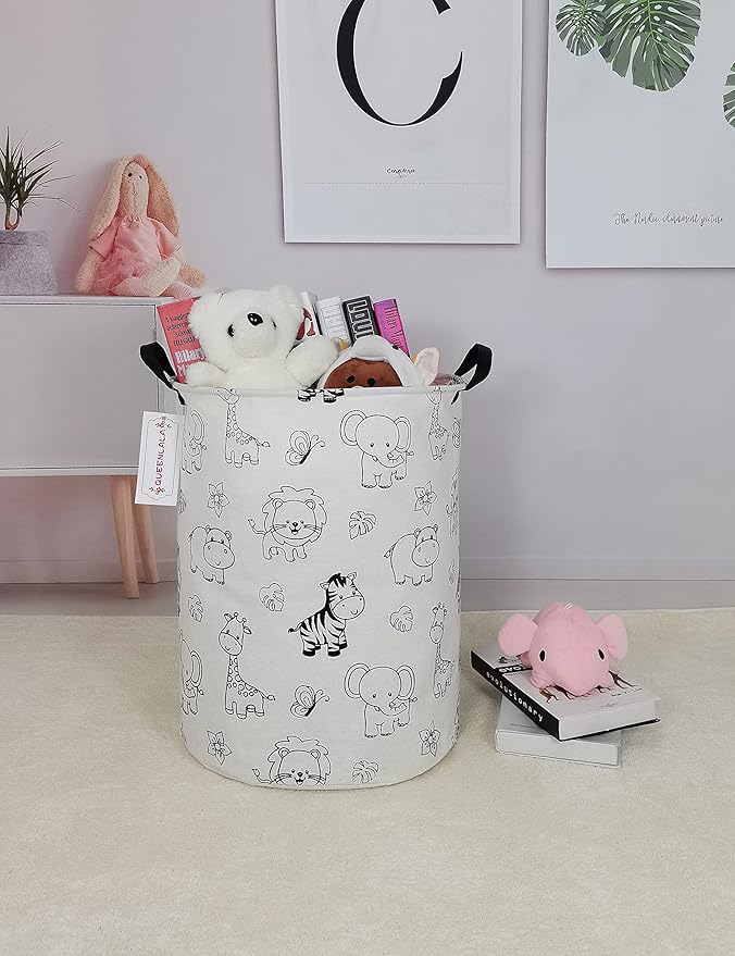 QUEENLALA Large Storage Basket,Laundry Hamper/Bathroom/Home Decor/Collapsible Round Storage Bin,Boys and Girls Hamper/Boxes/C