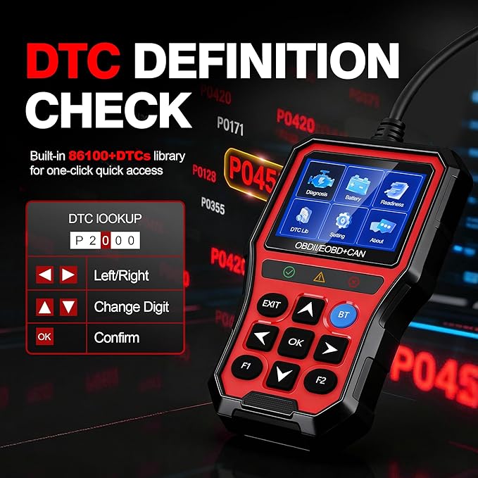 OBD2 Scanner Diagnostic Tool,Car Code Reader with Battery Tester, Check Engine Code Reader with Reset OBDII, Real-Time Date,