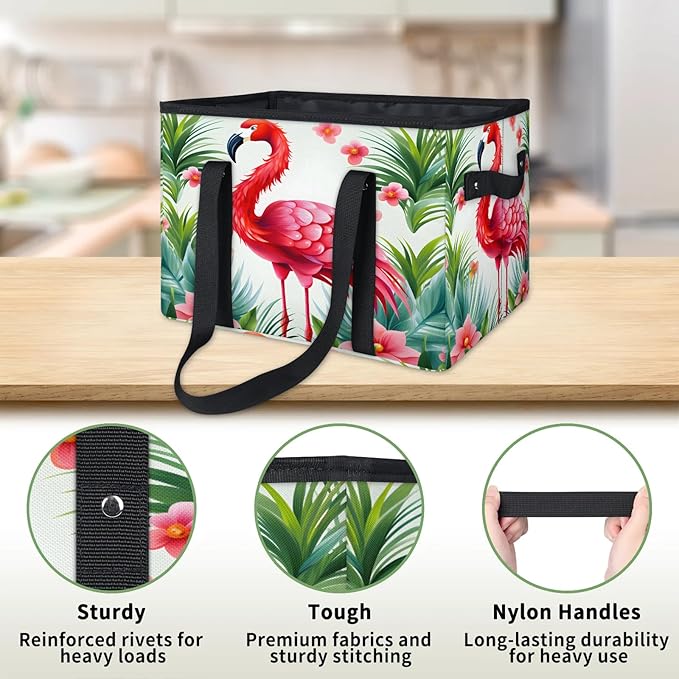 Reusable Grocery Bags Heavy Duty Shopping Bags Foldable Large Tote Bags with Long Handles & Hard Bottom