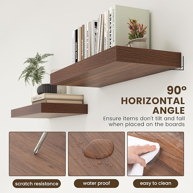 30 Inch Floating Shelves | 12 Inch Deep Walnut Floating Shelves | 30" W x 12" D Rustic Wood Shelves for Wall | Deep Walnut Sh