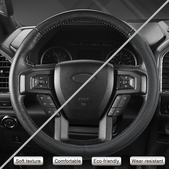 West Llama Customized Auto Car Steering Wheel Cover for Ford Escape,Explorer,Fusion,Focus,Bronco,Transit,Edge (Black- Standar