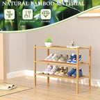 ROMGUAR CRAFT 3 Tier Bamboo Shoe Rack for Closet Free Standing Wood Shoe Shelf Storage Organizer for Entryway Small Space Sta