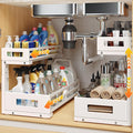2-Pack 17"Deep Under Sink Organizer And Storage, 2-Tier L-Shaped Pull Out Cabinet Organizer with Upgraded Slide Rails, Height
