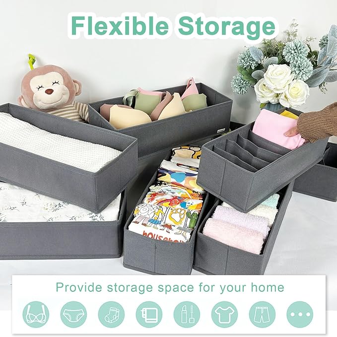 homyfort 8 Pack Dresser Drawer Organizers and Storage Bins for Clothing, Large Drawer Organizer Bins for Baby Clothes, T-Shir